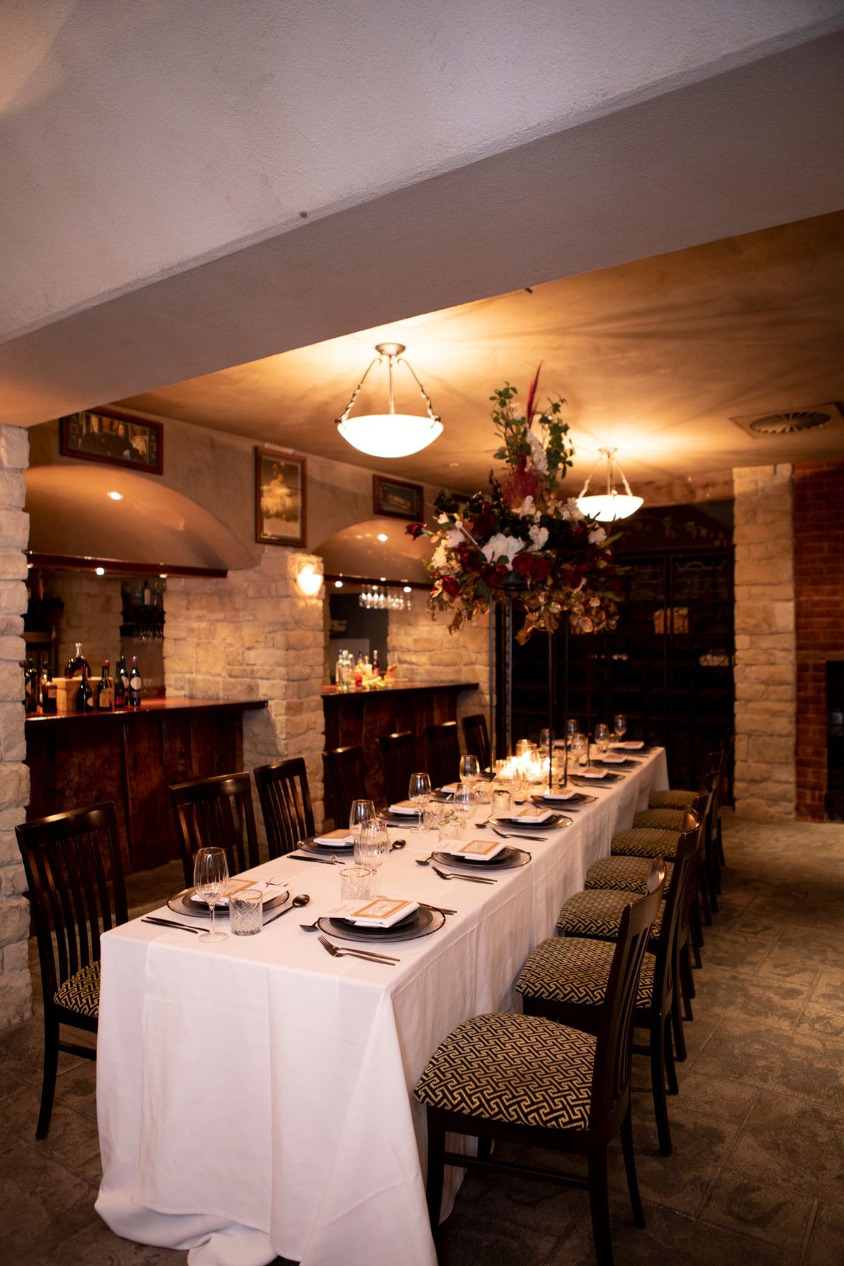 A private dining room set by GD Events Group before guests arrive